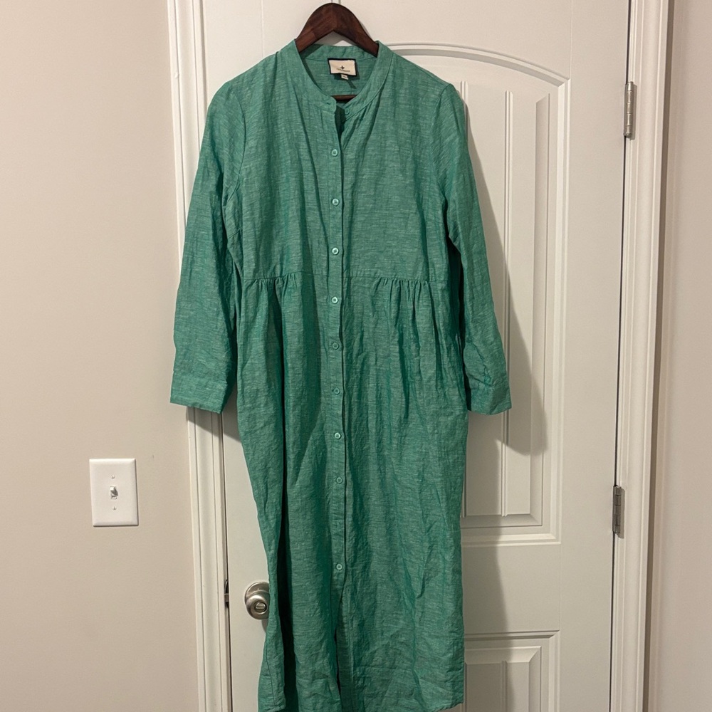 Tuckernuck Green Linen Long Sleeve Dress